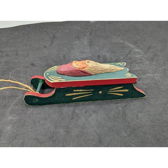Ornament sled Santa Claus Folk Art Wood  5" - Picture 5 of 10
